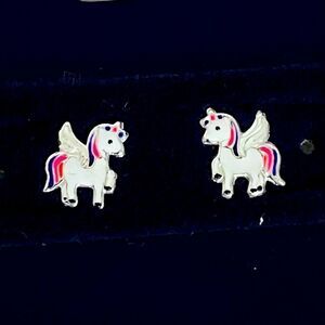 Sterling Silver Unicorn Rainbow Stud Earrings